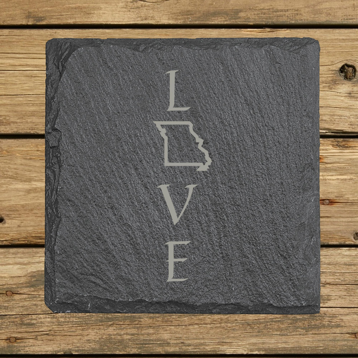 Missouri Slate Coaster Set – Engraved Natural Stone (Set of 4)