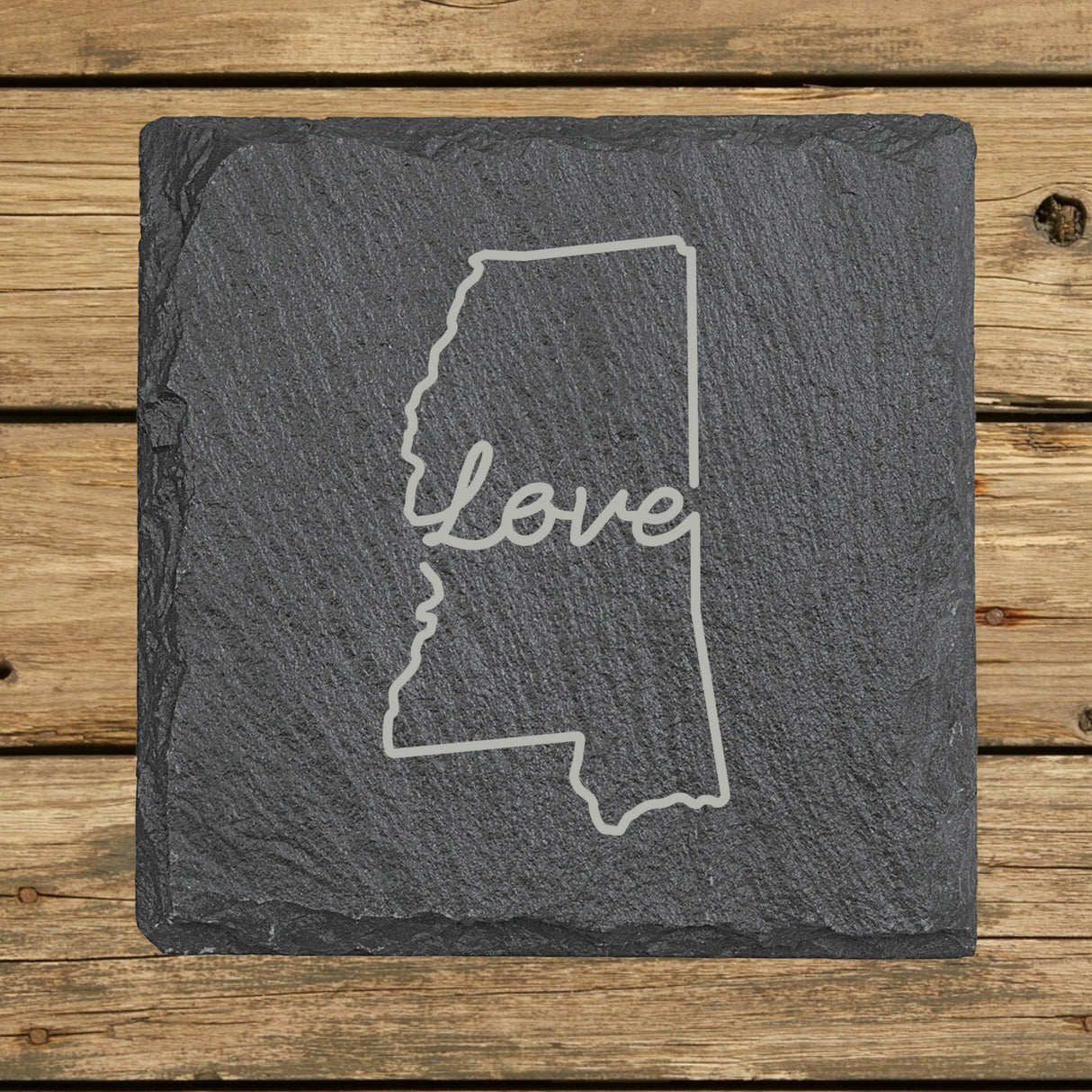Mississippi Slate Coaster Set – Engraved Natural Stone (Set of 4)