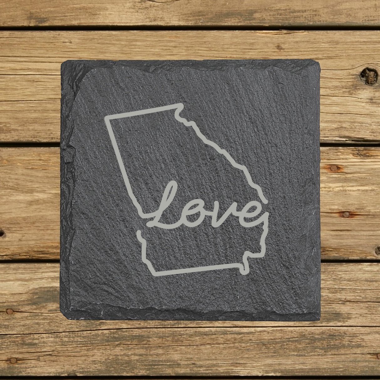 Georgia Slate Coaster Set – Engraved Natural Stone (Set of 4)