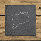 Connecticut Slate Coaster Set – Engraved Natural Stone (Set of 4)