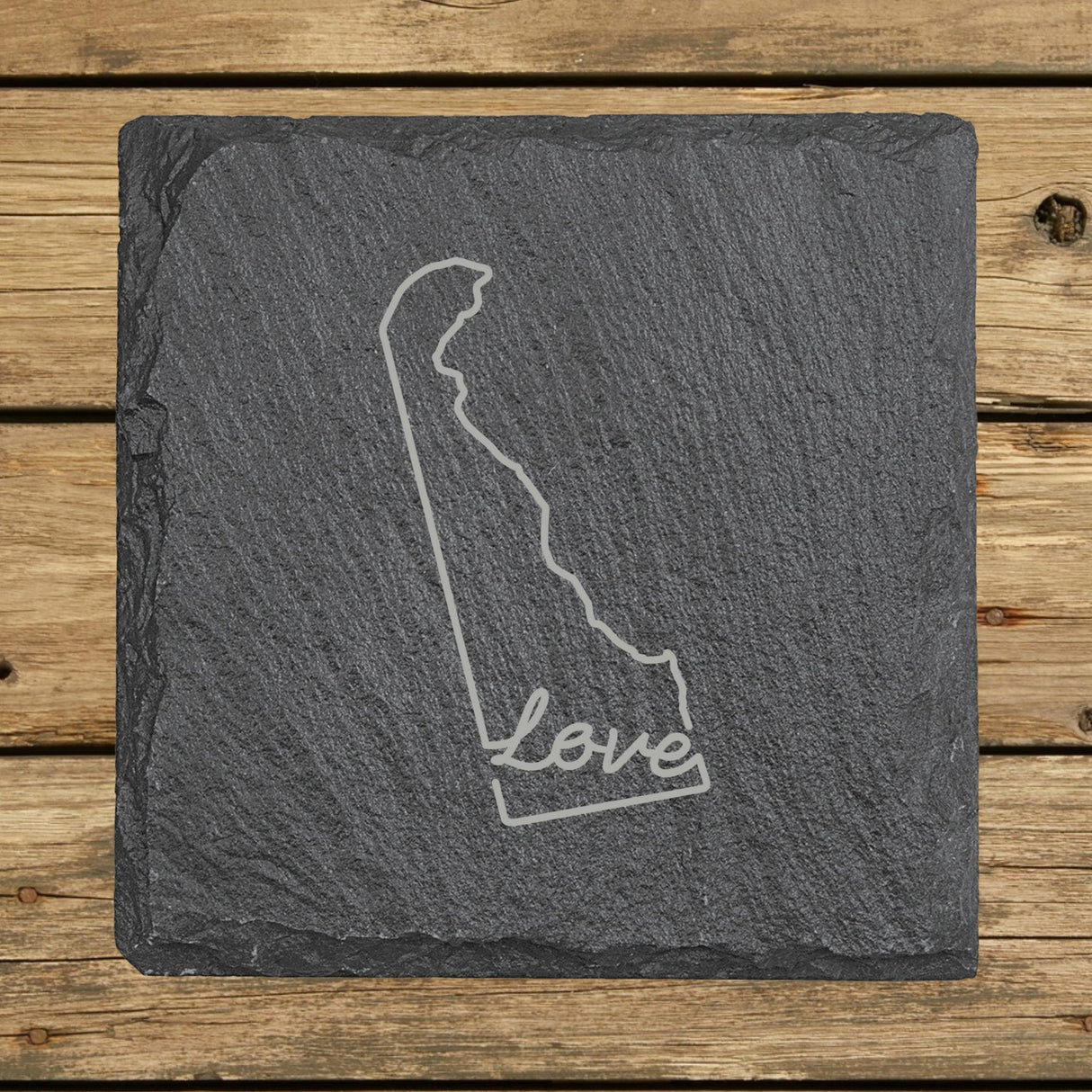 Delaware Slate Coaster Set – Engraved Natural Stone (Set of 4)