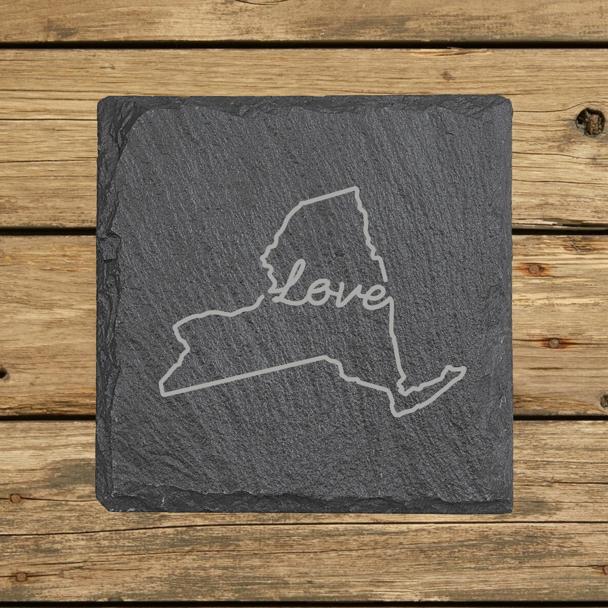 New York Slate Coaster Set – Engraved Natural Stone (Set of 4)