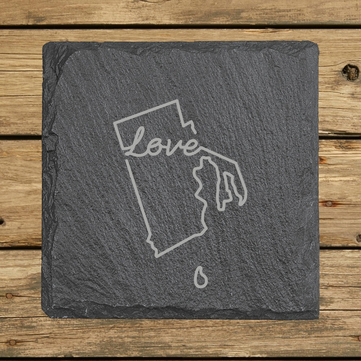 Rhode Island Slate Coaster Set – Engraved Natural Stone (Set of 4)