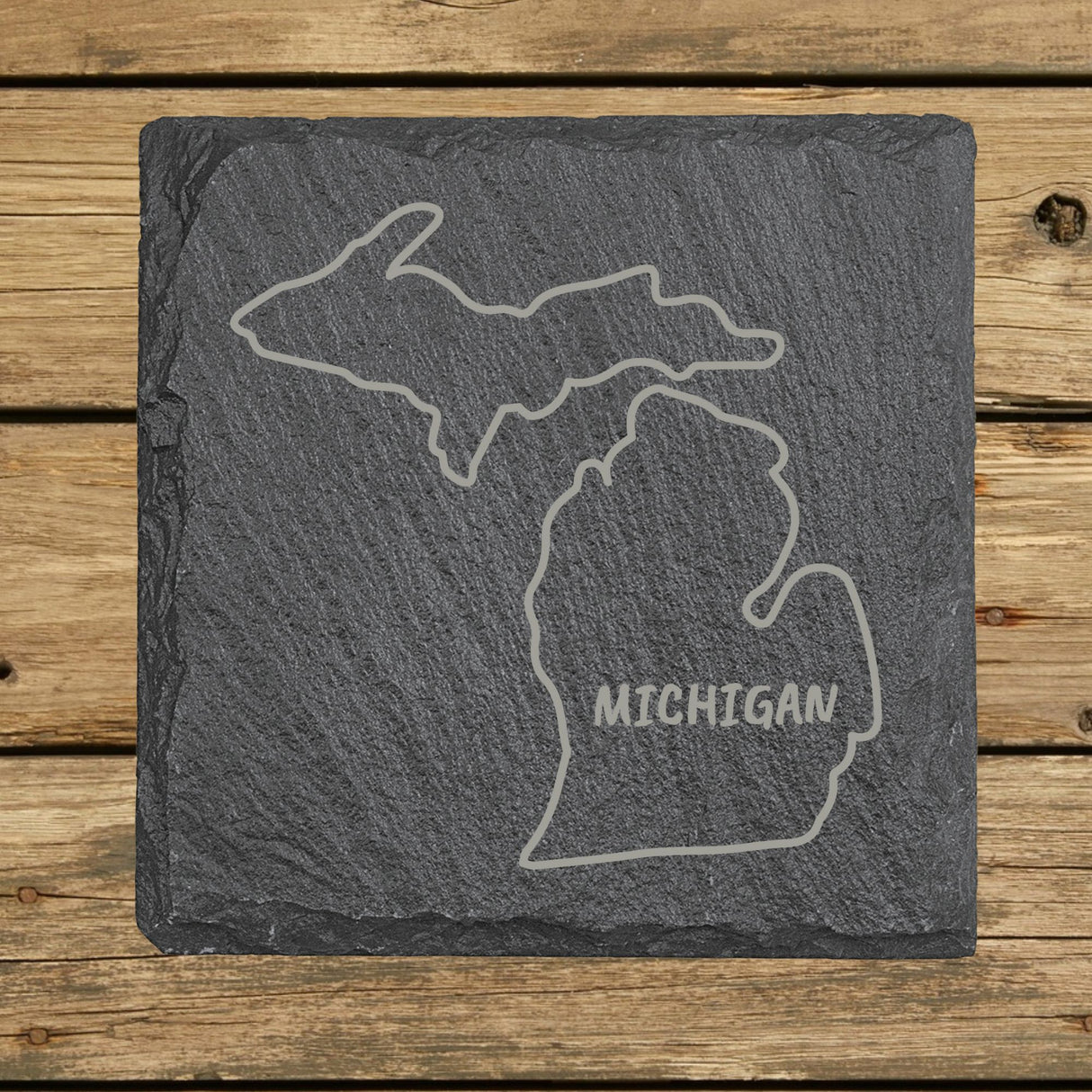 Michigan Slate Coaster Set – Engraved Natural Stone (Set of 4)