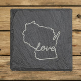 Wisconsin Slate Coaster Set – Engraved Natural Stone (Set of 4)
