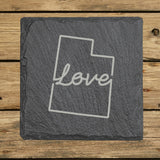Utah Slate Coaster Set – Engraved Natural Stone (Set of 4)
