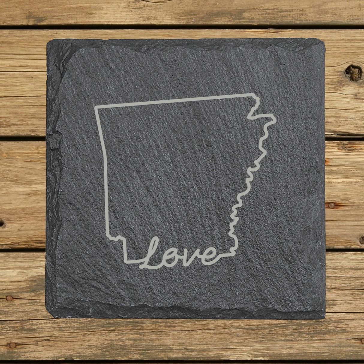 Arkansas Slate Coaster Set – Engraved Natural Stone (Set of 4)