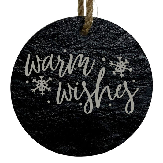 Warm Wishes 3” Round Slate Ornament - Elegant Holiday Tree Decor