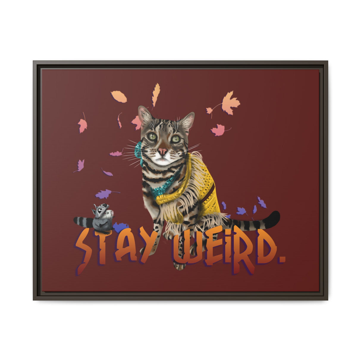 Stay Weird Matte Canvas Print — Flocahontas & Mouse Toy (Framed)