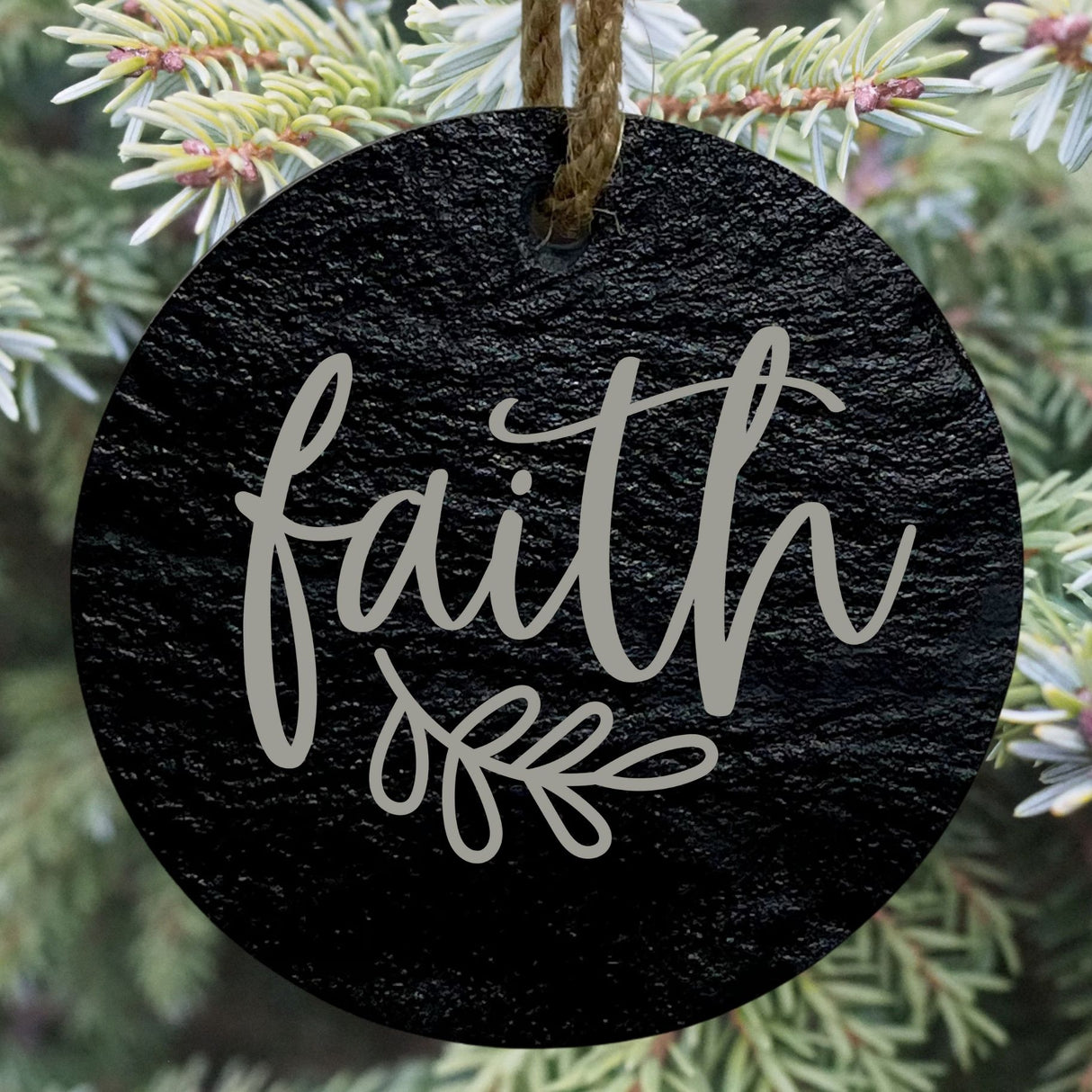 Faith 3” Round Slate Ornament - Inspirational Christmas Tree Decor