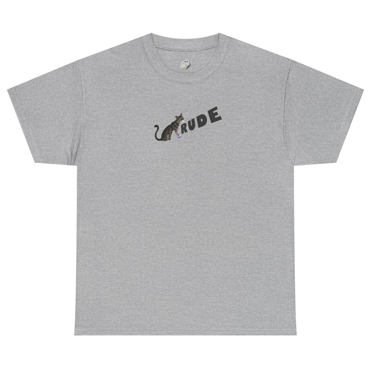 Flounder 'RUDE' Button Tee - Flounder the Eye-Rolling Cat T-Shirt, shown in Sport Grey