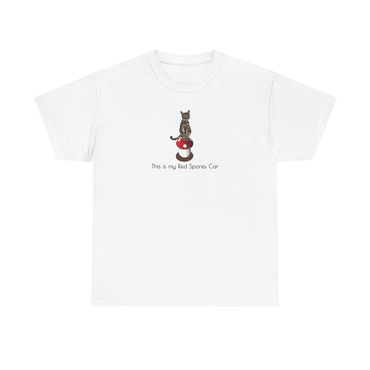 Red Spores Car Unisex Heavy Cotton Tee featuring Flounder and Mouse Toy on the Magical Mushroom