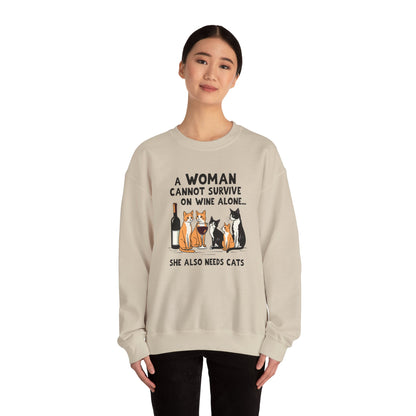 Funny Wine and Cats Sweatshirt - Adult