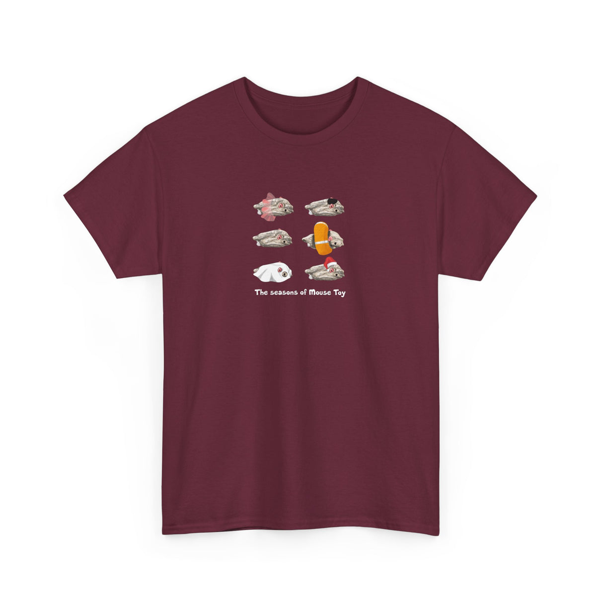 Seasons of Mouse Toy Unisex Tee - Santa Hat, Yamaka, Halloween Ghost, Ballet Tutu, Life Vest - Hand Drawn by Nina