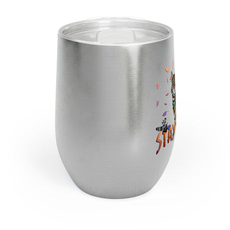 12 oz wine tumbler with a full-wrap Stay Weird Flocahontas and Mouse Toy design, view 3
