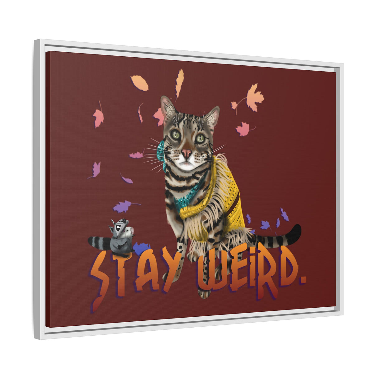 Stay Weird Matte Canvas Print — Flocahontas & Mouse Toy (Framed)