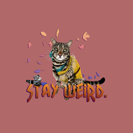 close up of design Stay Weird text with Flounder standing behind