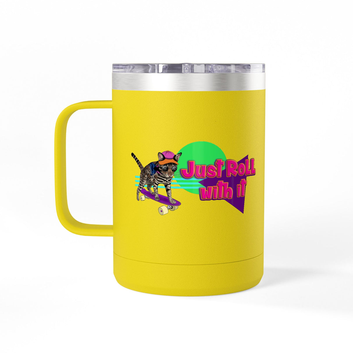 Coffee Mug Tumbler - Just Roll with it Flounder the Purrmaid Design by Nina, 15oz