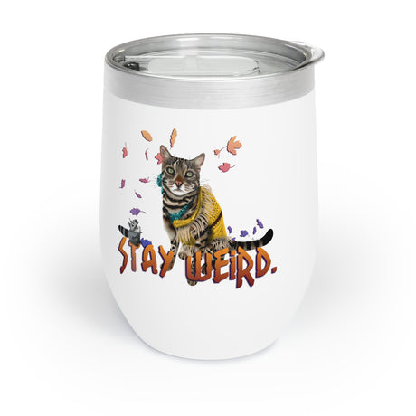 12 oz wine tumbler with a full-wrap Stay Weird Flocahontas and Mouse Toy design, view 2