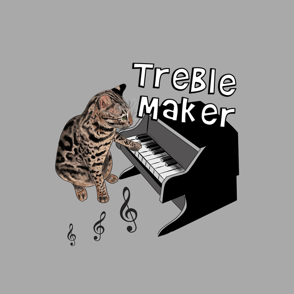 Flounder playing the piano with the words Treble maker 