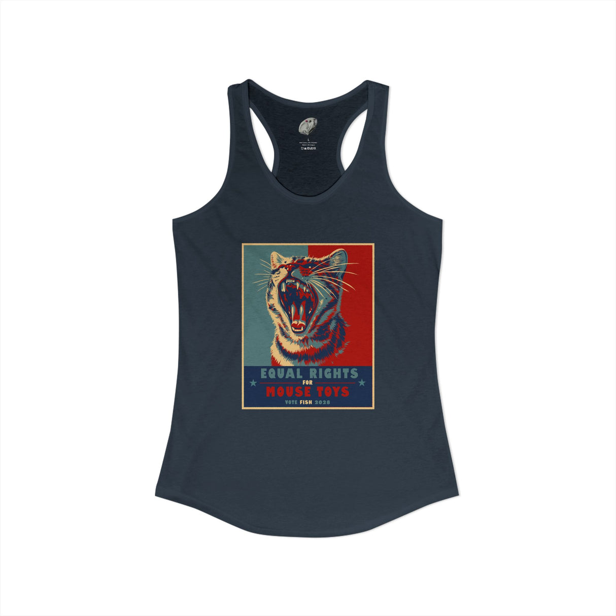 Vote Fish 2028 Racerback Tank — "Equal Rights for Mouse Toys" Purrmaid Funny Campaign