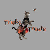 flounder cat and words that say tricks for treats