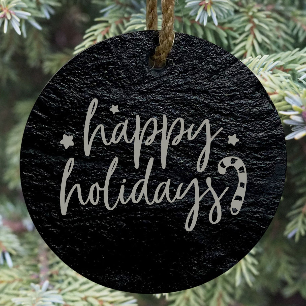 Happy Holidays 3” Round Slate Ornament - Festive Christmas Tree Decor