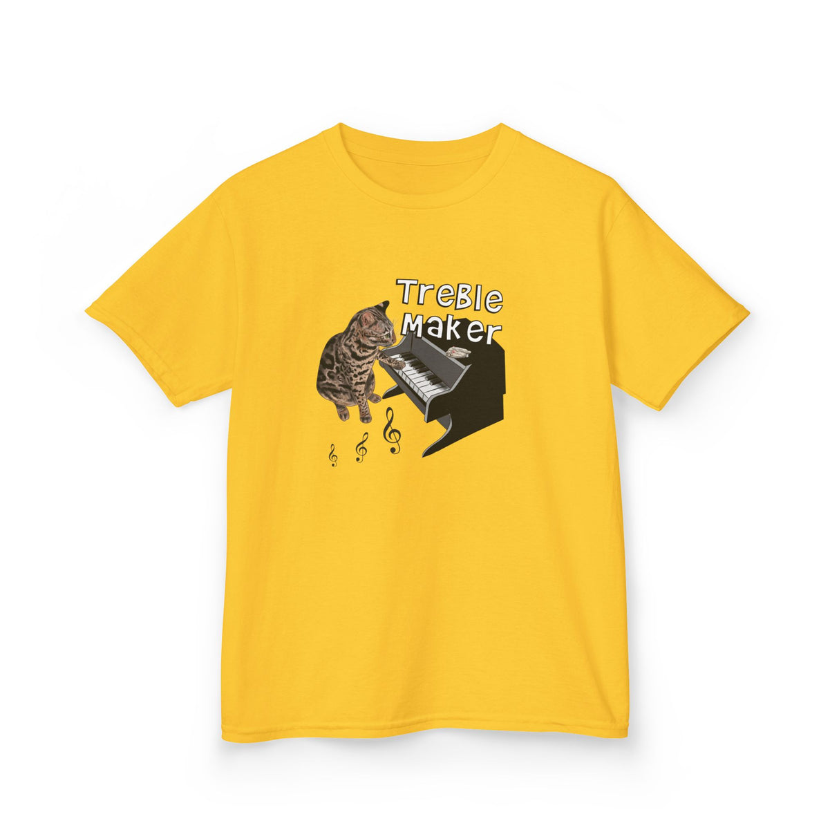 Kids Tee - Treble Maker Design Hand Drawn by Flounder's Mom, Nina Featuring Flounder the Purrmaid Playing Piano for Mouse Toy
