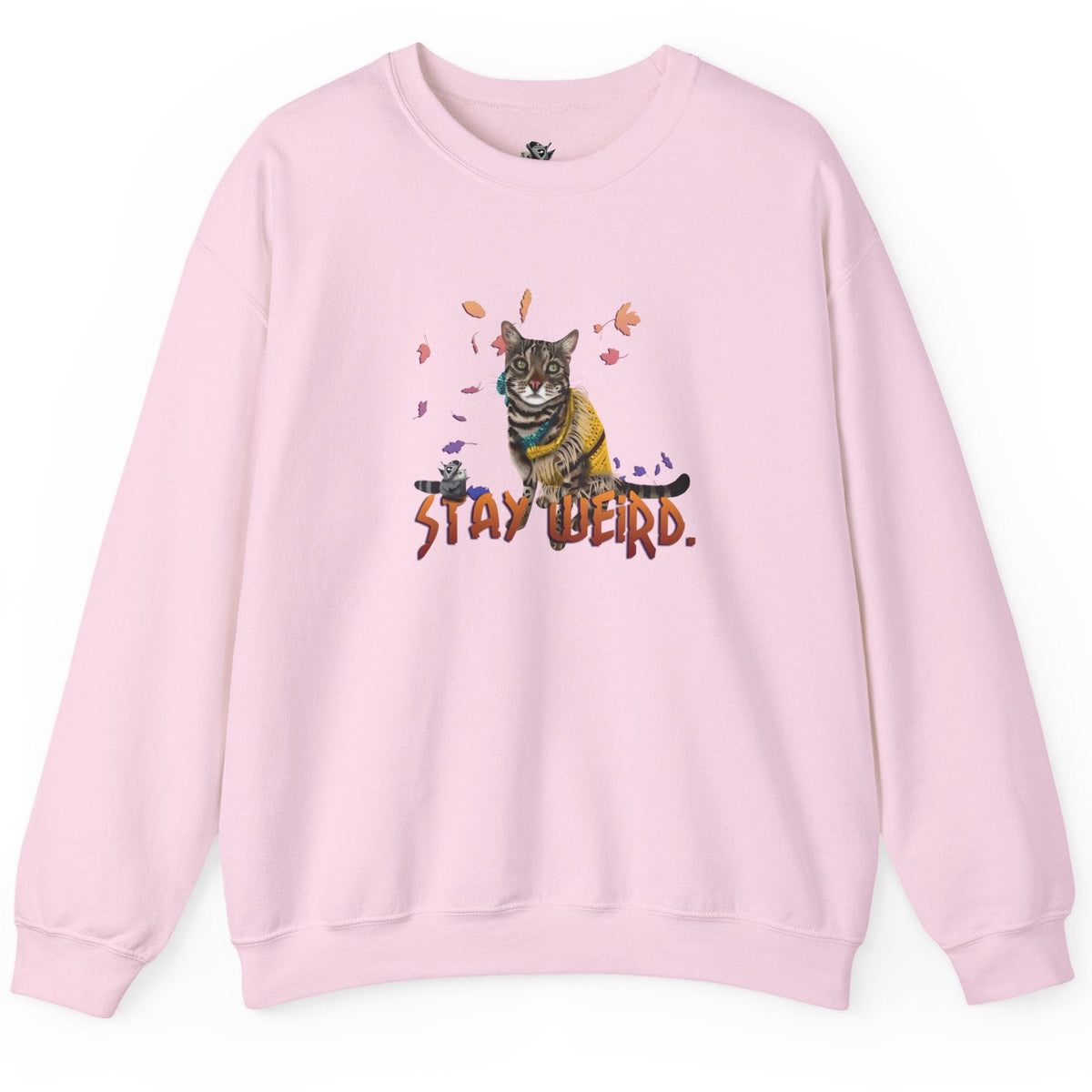 Stay Weird Sweatshirt Hand-Drawn Flounder & Mouse Toy Hug Crewneck, shown in Light Pink