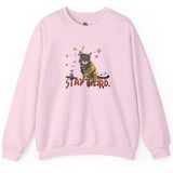 Stay Weird Sweatshirt Hand-Drawn Flounder & Mouse Toy Hug Crewneck, shown in Light Pink