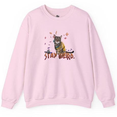 Stay Weird Sweatshirt Hand-Drawn Flounder & Mouse Toy Hug Crewneck, shown in Light Pink