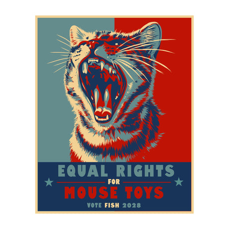 Close up of the design on the Vote Fish 2028 Racerback Tank - "Equal Rights for Mouse Toys" Purrmaid Funny Campaign