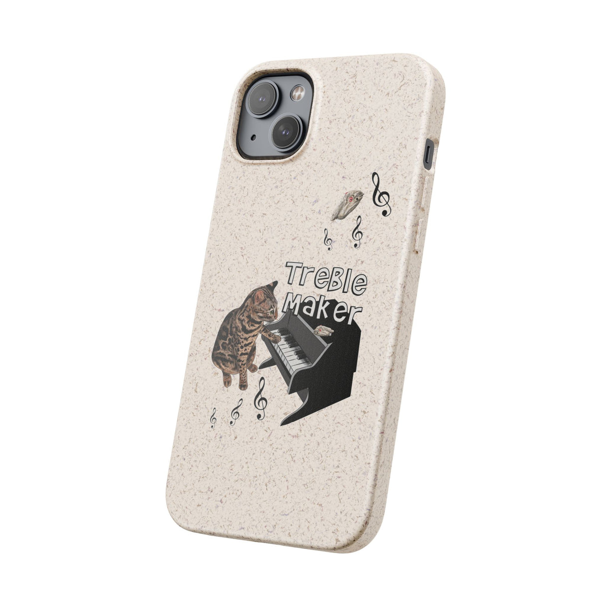 Phone case - Treble Maker Hand Drawn Design by Flounder's Mom, Nina Featuring Flounder the Purrmaid Playing Piano for Mouse Toy