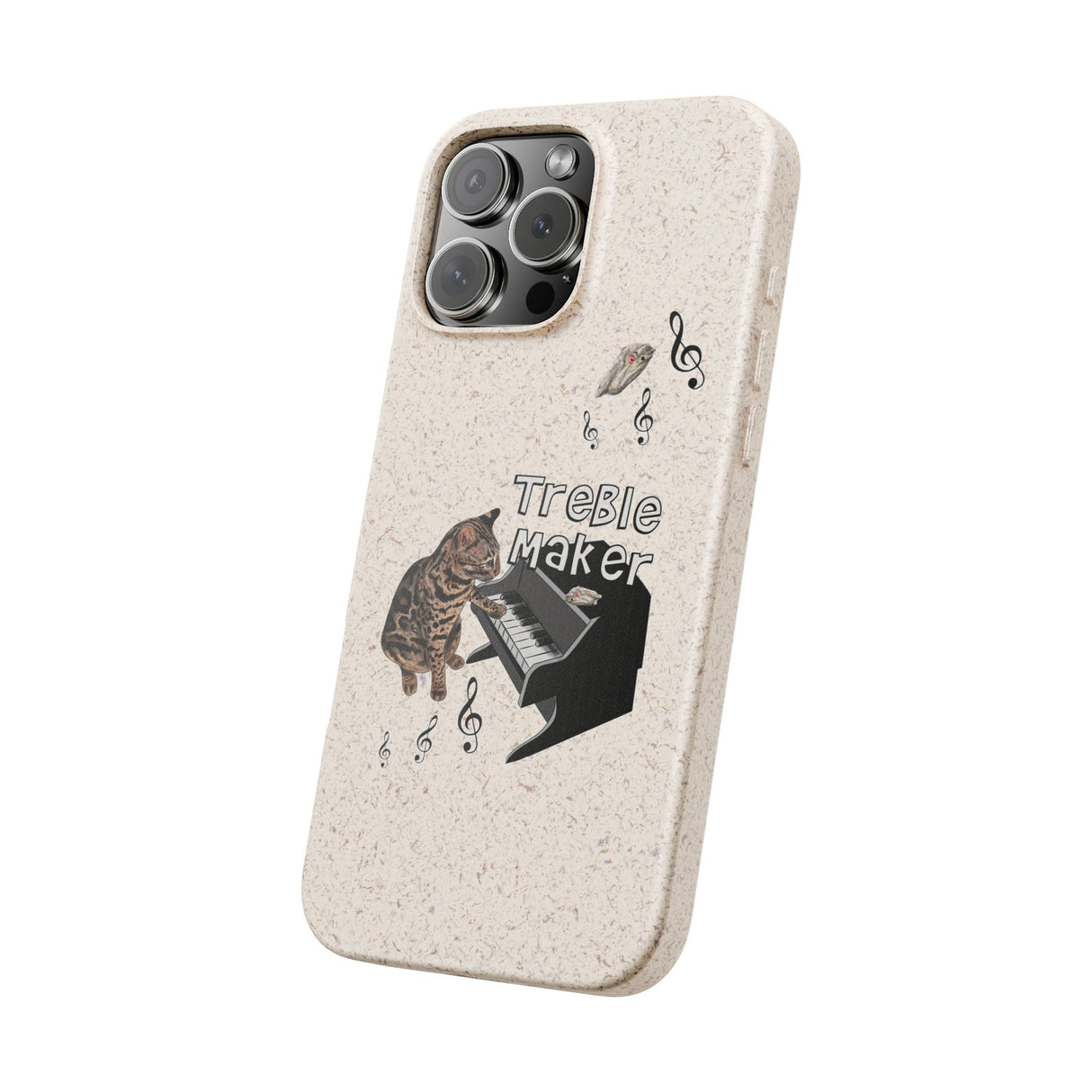 Phone case - Treble Maker Hand Drawn Design by Flounder's Mom, Nina Featuring Flounder the Purrmaid Playing Piano for Mouse Toy