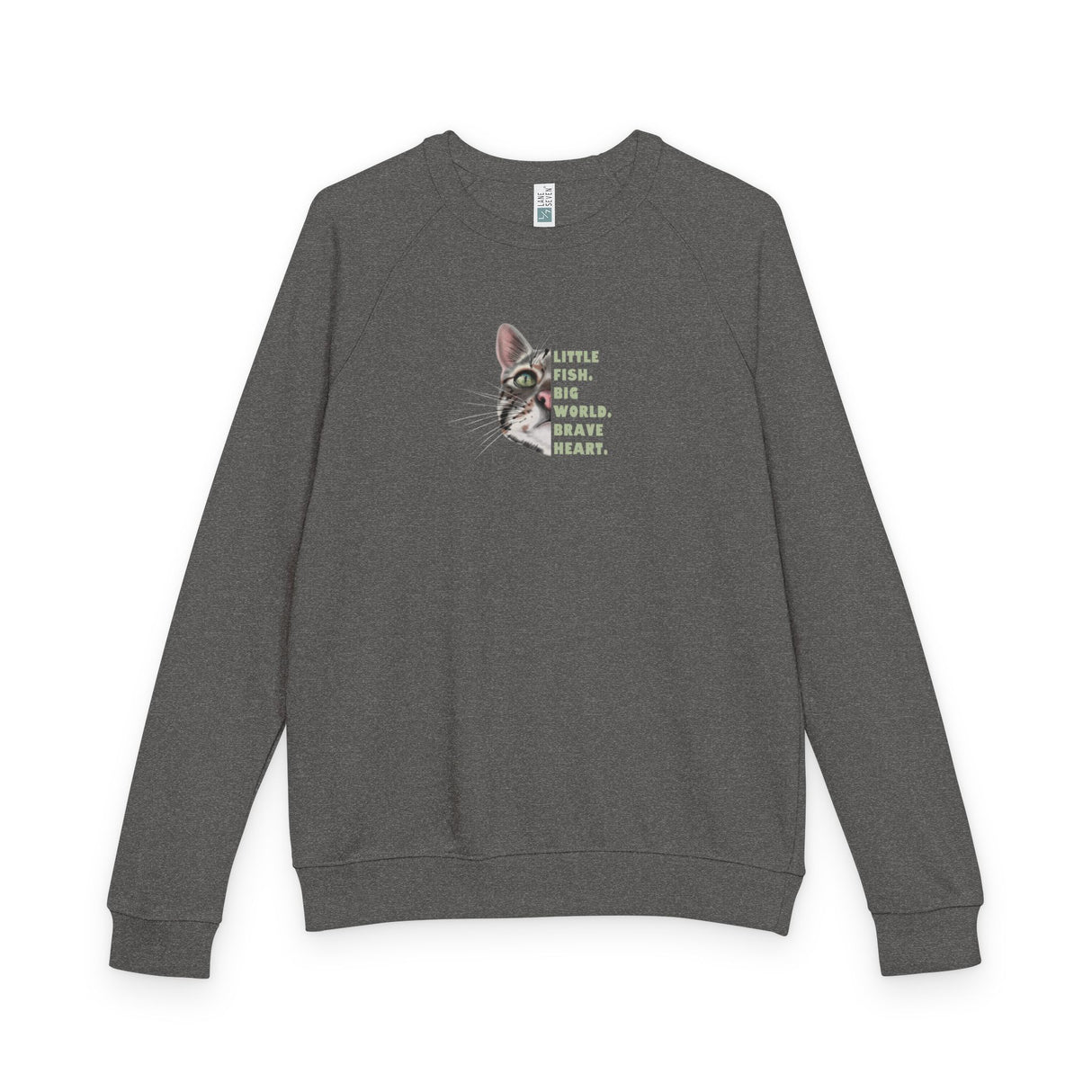 Brave Heart Raglan Crewneck — "Little Fish. Big World. Brave Heart." Flounder Design