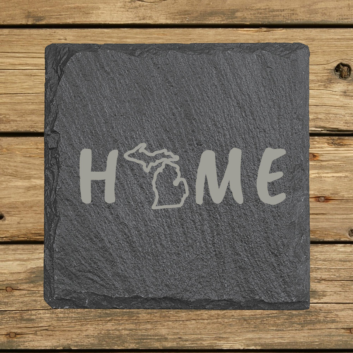 Michigan Slate Coaster Set – Engraved Natural Stone (Set of 4)