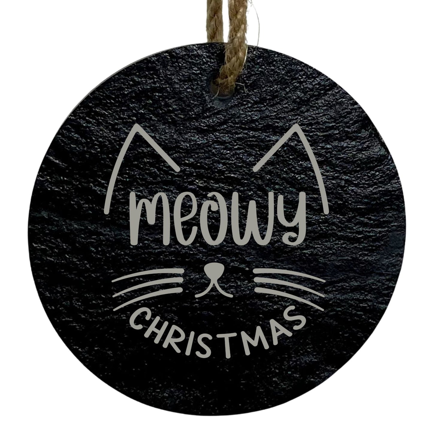 Meowy Christmas 3” Round Slate Ornament - Cat Lover Holiday Decor