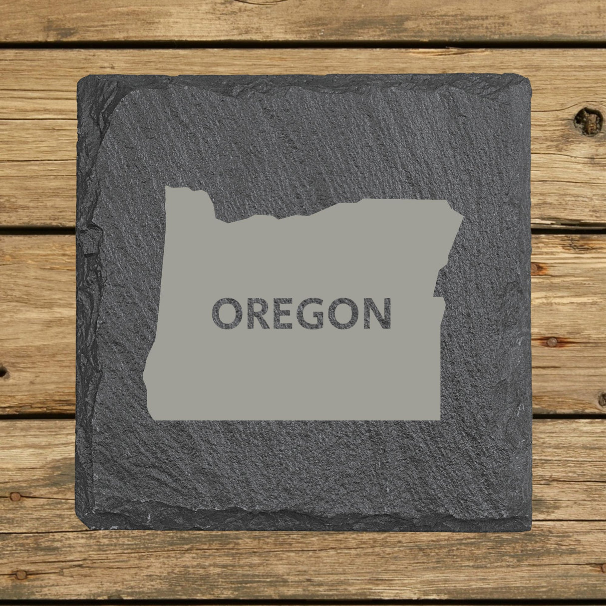 Oregon Slate Coaster Set – Engraved Natural Stone (Set of 4)
