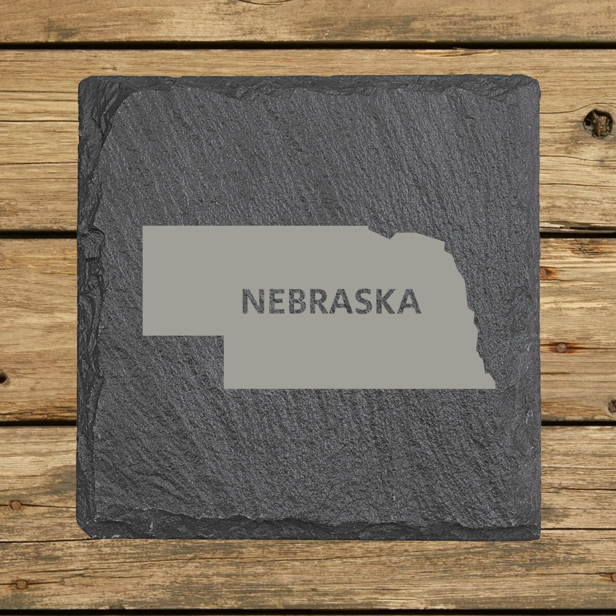 Nebraska Slate Coaster Set – Engraved Natural Stone (Set of 4)