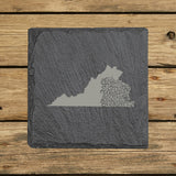 Virginia Slate Coaster Set – Engraved Natural Stone (Set of 4)