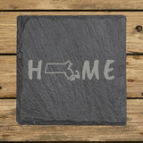 Massachusetts Slate Coaster Set – Engraved Natural Stone (Set of 4)