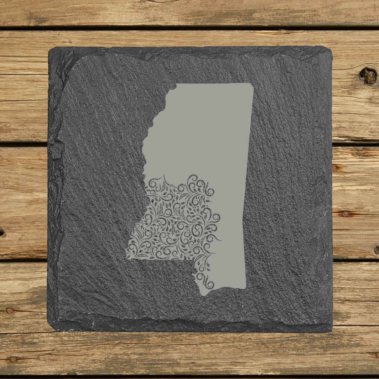 Mississippi Slate Coaster Set – Engraved Natural Stone (Set of 4)
