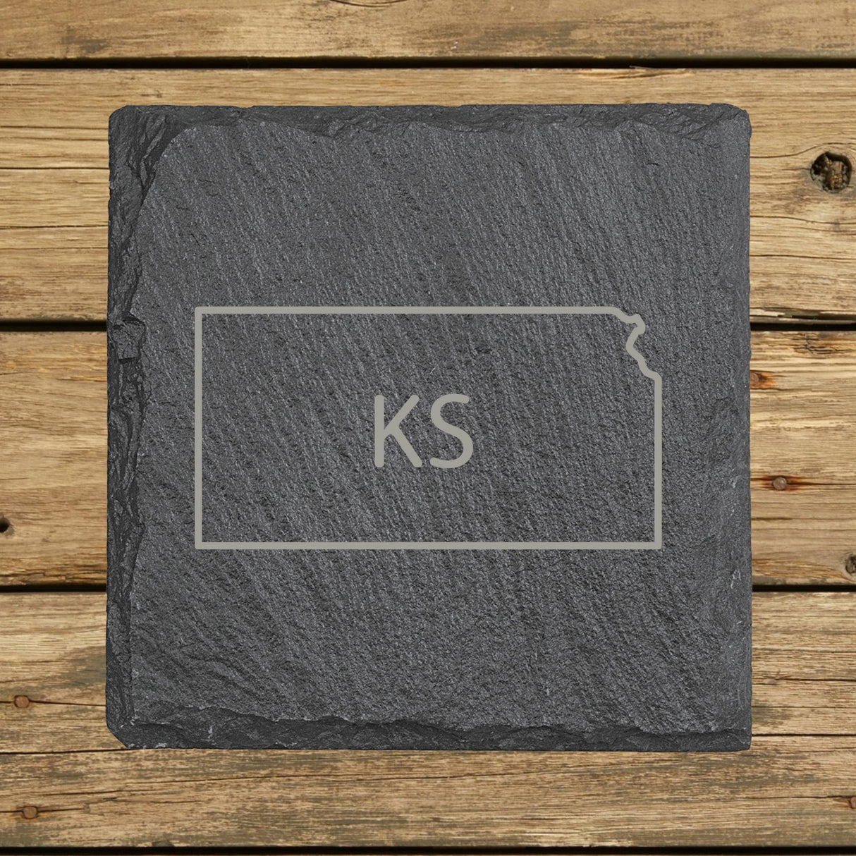 Kansas Slate Coaster Set – Engraved Natural Stone (Set of 4)