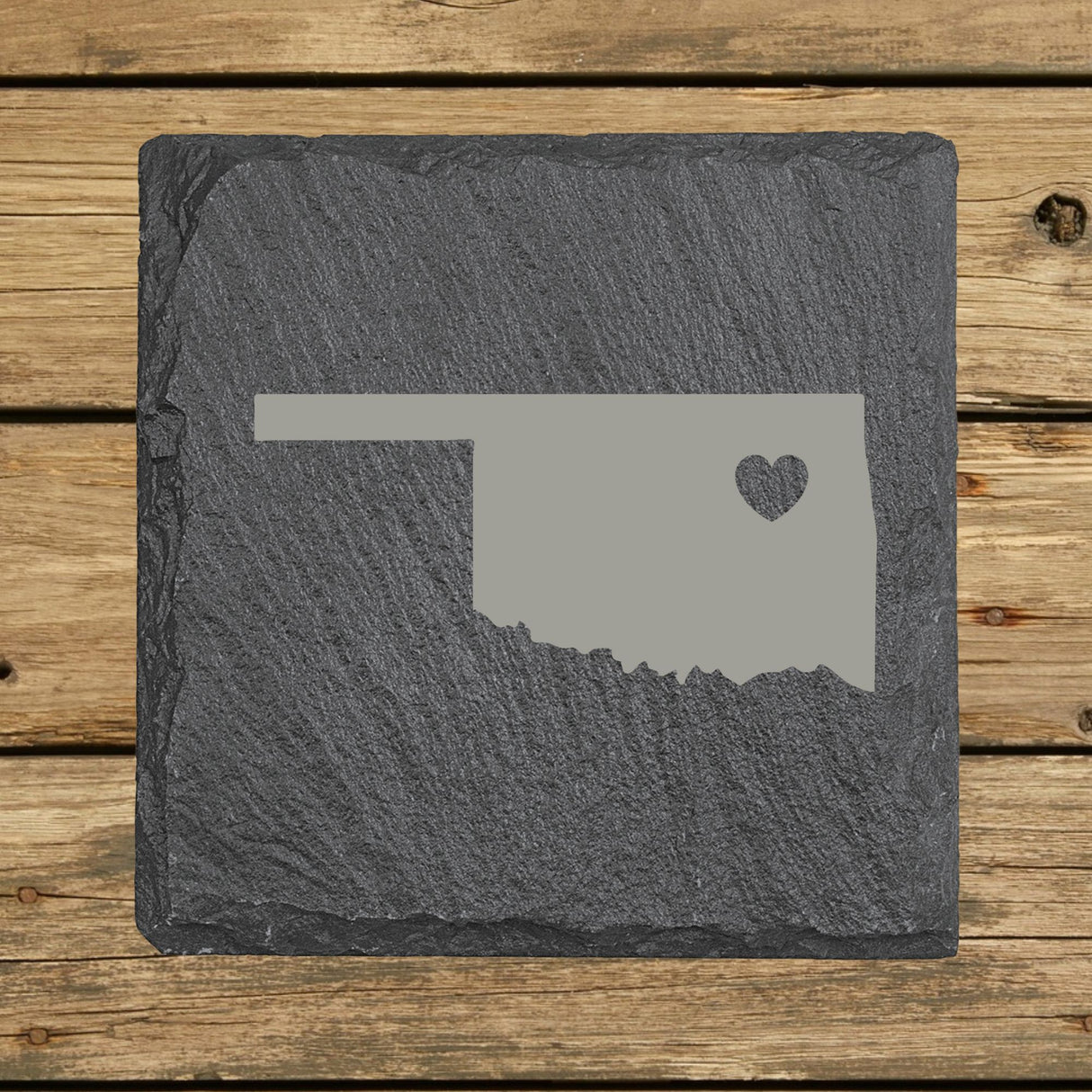 Oklahoma Slate Coaster Set – Engraved Natural Stone (Set of 4)