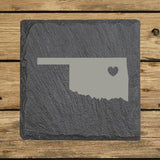 Oklahoma Slate Coaster Set – Engraved Natural Stone (Set of 4)