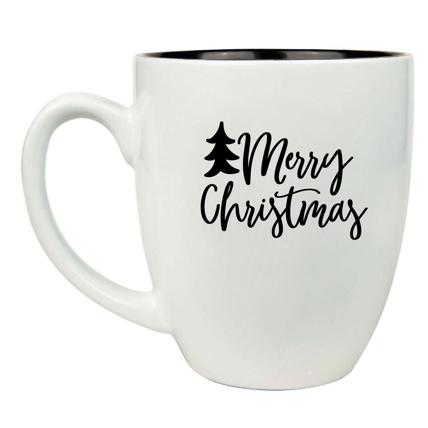 Merry Christmas 16 oz. White Ceramic Bistro Coffee Mug - Holiday Gift