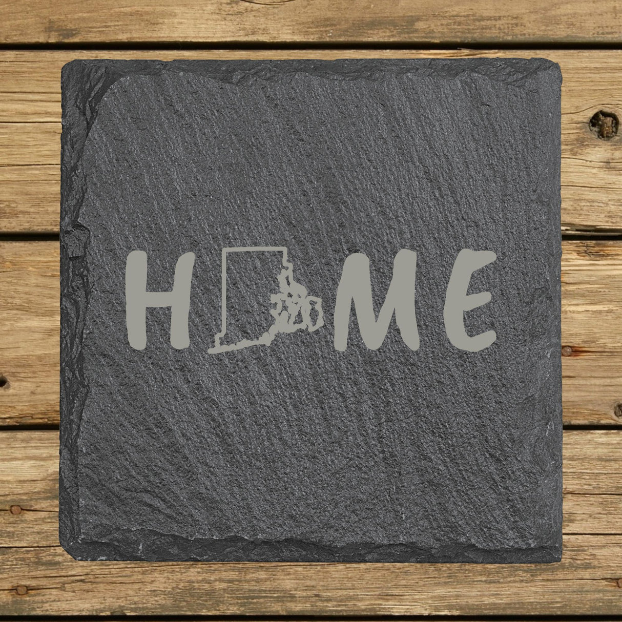 Rhode Island Slate Coaster Set – Engraved Natural Stone (Set of 4)