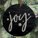 Joy 3” Round Slate Ornament - Elegant Holiday Tree Decoration
