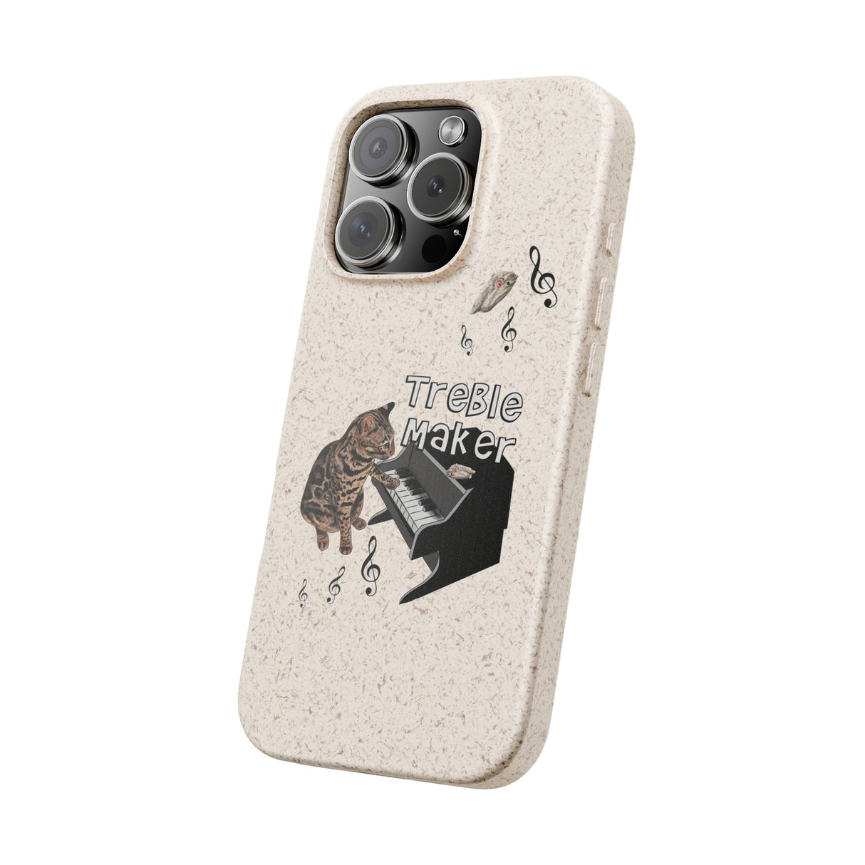 Phone case - Treble Maker Hand Drawn Design by Flounder's Mom, Nina Featuring Flounder the Purrmaid Playing Piano for Mouse Toy