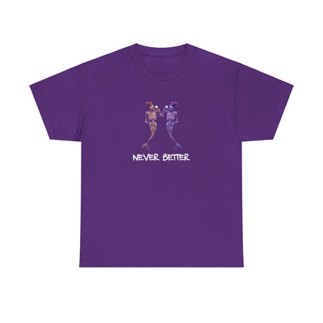 Never Better skeleton mermaids graphic tee in purple
